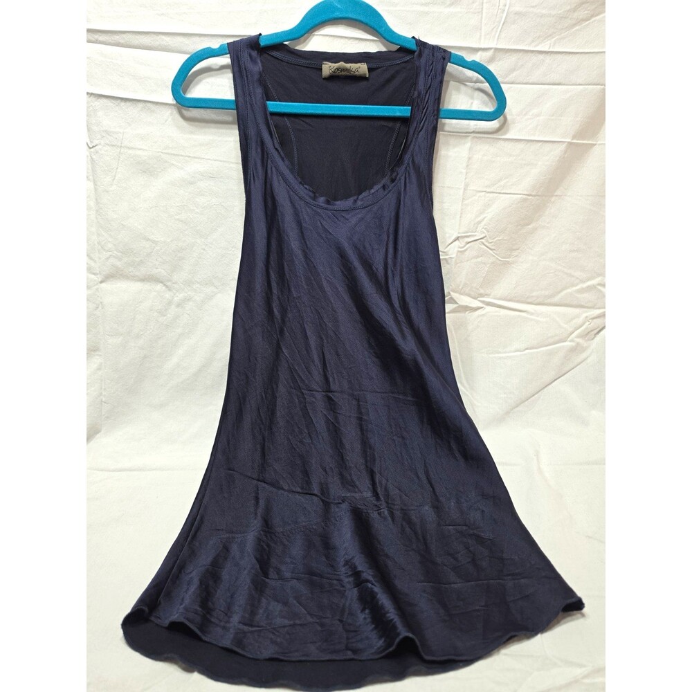Kosmika Navy Satin Silk/Polyamide Solid Scoop Neck Sleeveless Slip Dress S